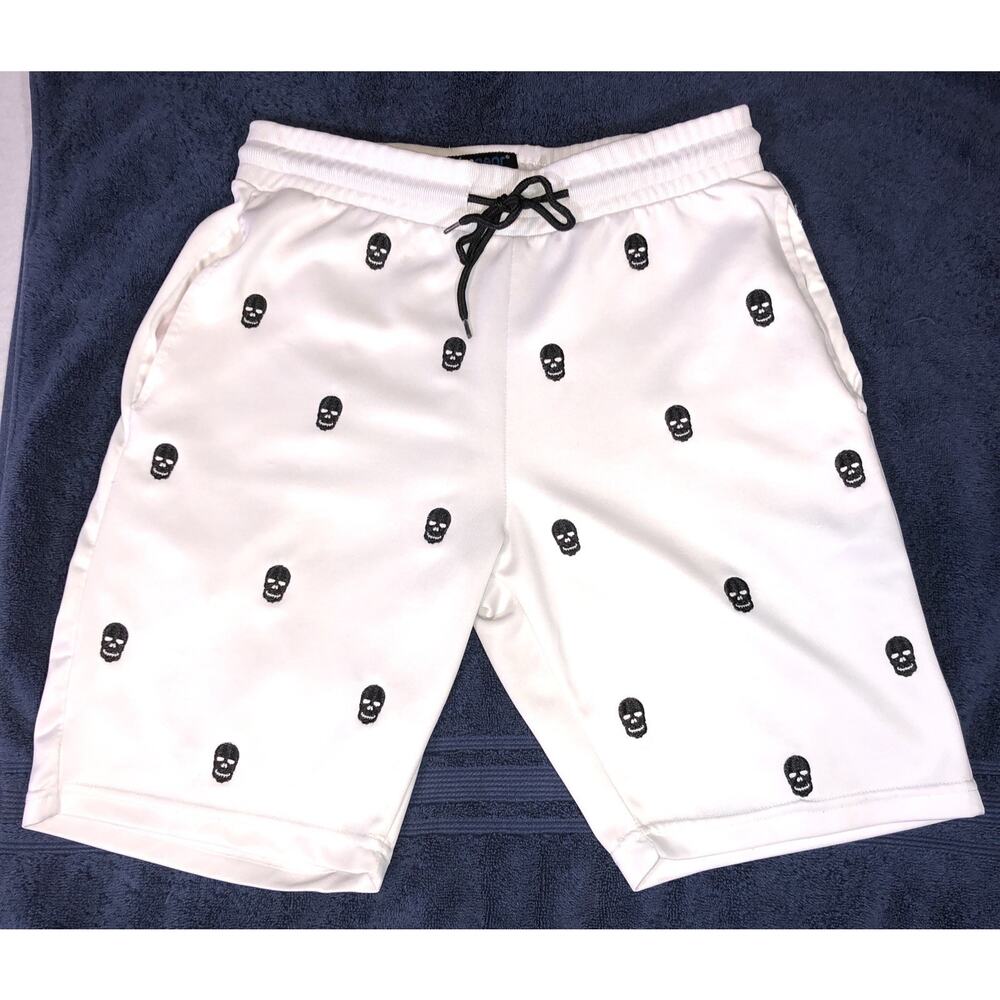 Shorts All Over Pattern of Skulls White Black Pocket Drawstring Boys Size M